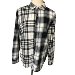 Zara Womens Black White Plaid Flannel Shacket Oversized Relaxed Fit Button Up S